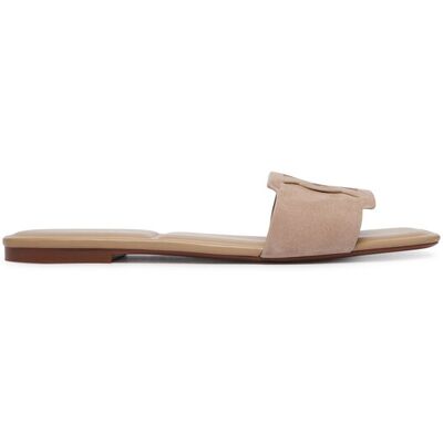 Calvin Klein Klapki Square Flat Sndl Embl Suede HW0HW03055 Beżowy 39 Beżowy Damskie Calvin Klein Klapki Square Flat Sndl Embl Suede HW0HW03055 Beżowy 39 Beżowy Damskie