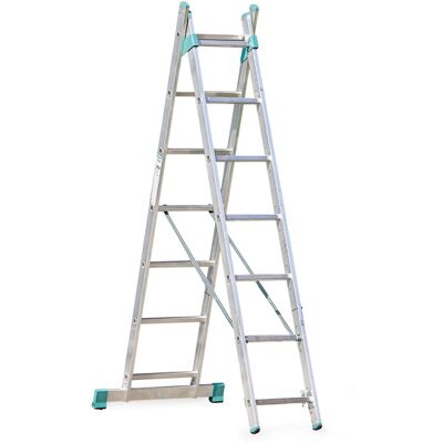 Aluminiowa dwuczęściowa drabina uniwersalna ALVE EUROSTYL przystosowana do używania na schodach, 2x7 szczebli, długość 3,14 m Aluminiowa dwuczęściowa drabina uniwersalna ALVE EUROSTYL przystosowana do używania na schodach, 2x7 szczebli, długość 3,14 m