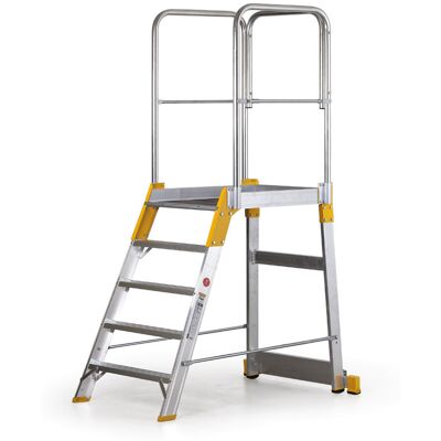 Aluminiowy pomost, drabina z platformą, jednostronna ALVE FORTE, 5 szczebli, wysokość 1,04 m Aluminiowy pomost, drabina z platformą, jednostronna ALVE FORTE, 5 szczebli, wysokość 1,04 m