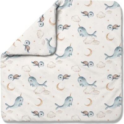 Waldin bambusowa kołdra niemowlęca 75x75 + wstęga do rożka Wieloryb Beige Waldin bambusowa kołdra niemowlęca 75x75 + wstęga do rożka Wieloryb Beige