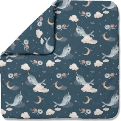 Waldin bambusowa kołdra niemowlęca 75x75 + wstęga do rożka Wieloryb Dark Blue Waldin bambusowa kołdra niemowlęca 75x75 + wstęga do rożka Wieloryb Dark Blue