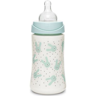 Suavinex butelka 270ml smoczek okrągły silikonowy 3-przepływowy Hygge Baby Królik miętowy Suavinex butelka 270ml smoczek okrągły silikonowy 3-przepływowy Hygge Baby Królik miętowy
