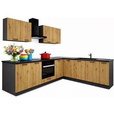 Edinos Zestaw mebli do kuchni 260 cm grafit + dąb artisan C5-D96 Edinos Zestaw mebli do kuchni 260 cm grafit + dąb artisan C5-D96