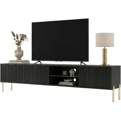 Edinos Premium Czarna szafka RTV na złotych nóżkach 175 cm R8-E51 Edinos Premium Czarna szafka RTV na złotych nóżkach 175 cm R8-E51