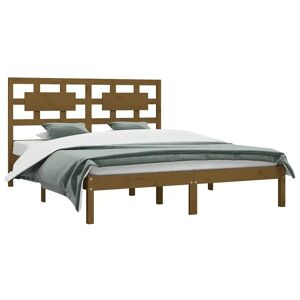 Elior Drewniane podwójne łóżko miodowy brąz 140x200 - Satori 5X