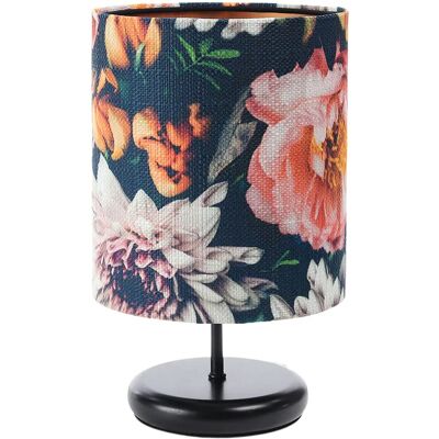 Lumes Czarna lampka nocna z abażurem w kwiaty - 5X S383 S1-W94 Lumes Czarna lampka nocna z abażurem w kwiaty - 5X S383 S1-W94