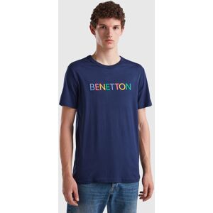 United Benetton, Dark Blue T-shirt In Organic Cotton With Multicolored Logo, size S, Dark Blue, Men