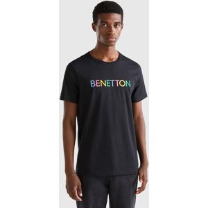 United Benetton, Black T-shirt In Organic Cotton With Logo Print, size M, Black, Men