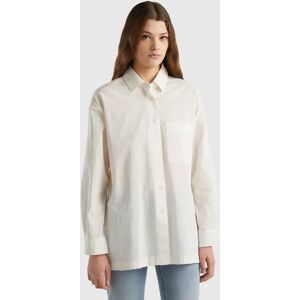 United Benetton, Lightweight Oversized Shirt With Slits, size XXS, Creamy White, Women