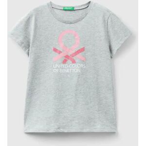 United Benetton, T-shirt With Glittery Logo In Organic Cotton, size XL, Light Gray, Kids