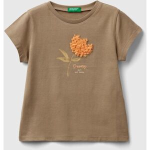 United Benetton, T-shirt With Petal Effect Applique, size 98, Light Green, Kids