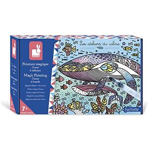 Janod Magiczna farba Ocean Ateliers du Calme Zestaw kreatywny wypoczynek dla dzieci 6 obrazów do kolorowania drobne umiejętności motoryczne i koncentracja od 7 lat, J07990