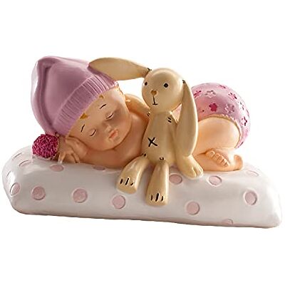dekora topper na ciasto, dziewczynka śpiąca z króliczkiem na chrzest lub narodziny, z żywicy dekora topper na ciasto, dziewczynka śpiąca z króliczkiem na chrzest lub narodziny, z żywicy