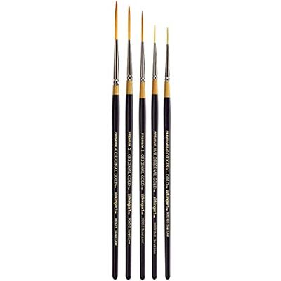 KINGART B-030 Premium 5 szt. Oryginalny złoty zestaw pędzli z serii 9050, syntetyczny złoty taklon do akrylu, oleju, farby akwarelowej, krótki uchwyt, 5 rozmiarów pędzli: 18/0, 10/0, 1, 2, 4 KINGART B-030 Premium 5 szt. Oryginalny złoty zestaw pędzli z serii 9050, syntetyczny złoty taklon do akrylu, oleju, farby akwarelowej, krótki uchwyt, 5 rozmiarów pędzli: 18/0, 10/0, 1, 2, 4