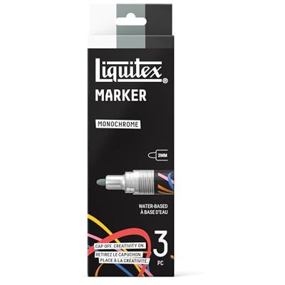 Liquitex 3699481 Markery Akrylowe Monochrome Set, 3x 2mm acrylic markers, wysoko kryjące, multi-surface, trwałe końcówki do lettering, detailing i mixed media Liquitex 3699481 Markery Akrylowe Monochrome Set, 3x 2mm acrylic markers, wysoko kryjące, multi-surface, trwałe końcówki do lettering, detailing i mixed media