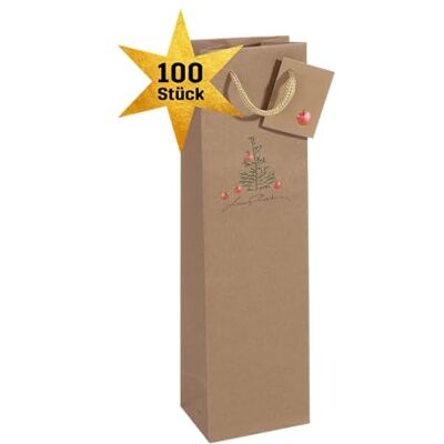 Sigel GT042/100 torebek na prezenty z papieru typu kraft, zestaw 100 sztuk, duże opakowanie, 35 x 10 cm, brązowe, Boże Narodzenie "Christmas with Appples Sigel GT042/100 torebek na prezenty z papieru typu kraft, zestaw 100 sztuk, duże opakowanie, 35 x 10 cm, brązowe, Boże Narodzenie "Christmas with Appples