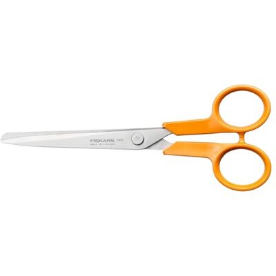 Fiskars Classic Małe uniwersalne nożyczki dla majsterkowiczów, dla prawo- i leworęcznych, długość całkowita: 16 cm, uchwyty ze stali nierdzewnej/plastiku, pomarańczowe, 1075055 Fiskars Classic Małe uniwersalne nożyczki dla majsterkowiczów, dla prawo- i leworęcznych, długość całkowita: 16 cm, uchwyty ze stali nierdzewnej/plastiku, pomarańczowe, 1075055