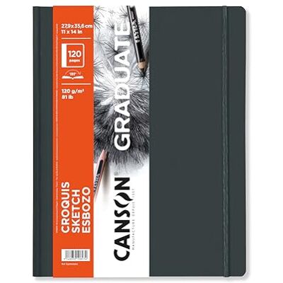 Canson Graduate Book, szkicownik, miękkie ziarno, 120 g/m2, twarda okładka, 27,9 x 35,6 cm, biały, 60 arkuszy Canson Graduate Book, szkicownik, miękkie ziarno, 120 g/m2, twarda okładka, 27,9 x 35,6 cm, biały, 60 arkuszy