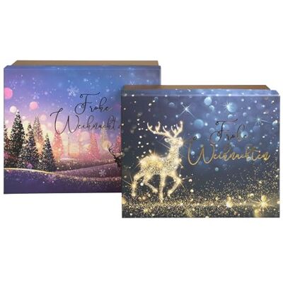 Idena 30498 Pudełko na prezenty z pokrywką, 2 sztuki w rozmiarach 31 x 24 cm i 34 x 27 cm, pudełko w kolorze czarnym i złotym Idena 30498 Pudełko na prezenty z pokrywką, 2 sztuki w rozmiarach 31 x 24 cm i 34 x 27 cm, pudełko w kolorze czarnym i złotym