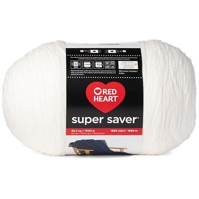 Red Heart Super Saver biała przędza 1000 g, 1 opakowanie 998 g, 100% akryl, nr 4 czesankowa (średnia) 1600 metrów do robienia na drutach, szydełkowania, rękodzieła i amigurumi Red Heart Super Saver biała przędza 1000 g, 1 opakowanie 998 g, 100% akryl, nr 4 czesankowa (średnia) 1600 metrów do robienia na drutach, szydełkowania, rękodzieła i amigurumi