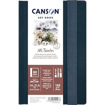 Canson Professional Book, kolorowy papier do rysowania, dwustronny: ziarno plastra miodu i drobnoziarnistego ziarna, 160gsm, zszywany notatnik, twarda okładka, 14 x 21,6 cm, biały, 40 arkuszy Canson Professional Book, kolorowy papier do rysowania, dwustronny: ziarno plastra miodu i drobnoziarnistego ziarna, 160gsm, zszywany notatnik, twarda okładka, 14 x 21,6 cm, biały, 40 arkuszy