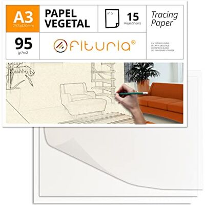 OFITURIA Papier warzywny, papier warzywny A3 o powierzchni satynowej, 15 arkuszy 95gr/m2, papier podkładkowy odporny na rysunki techniczne i rzemiosło, papier bezkwasowy biuro (15 arkuszy) OFITURIA Papier warzywny, papier warzywny A3 o powierzchni satynowej, 15 arkuszy 95gr/m2, papier podkładkowy odporny na rysunki techniczne i rzemiosło, papier bezkwasowy biuro (15 arkuszy)