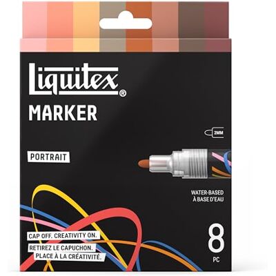 Liquitex 3699486 Markery Akrylowe Portrait Set, 8x 2mm markery artystyczne, kryjąca farba akrylowa, multi-surface do detailing i mixed media Liquitex 3699486 Markery Akrylowe Portrait Set, 8x 2mm markery artystyczne, kryjąca farba akrylowa, multi-surface do detailing i mixed media