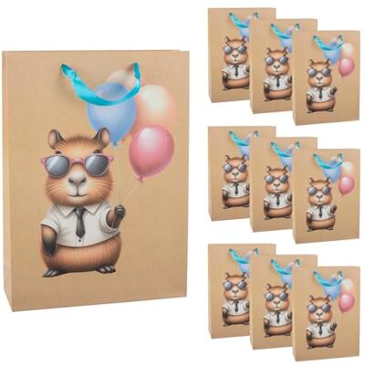 Idena 90554 – torebki na prezenty z kapibarą i balonem, 10 sztuk, torebki na prezenty o wymiarach 25 x 34 x 8,5 cm, torebki papierowe z papieru pakowego Idena 90554 – torebki na prezenty z kapibarą i balonem, 10 sztuk, torebki na prezenty o wymiarach 25 x 34 x 8,5 cm, torebki papierowe z papieru pakowego