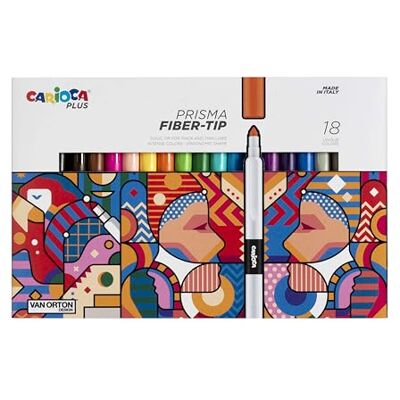CARIOCA Colori Plus Prisma pisaki z wysokiej jakości końcówką z włókien, podwójna linia, super intensywny i odporny na blaknięcie tusz, wyprodukowano we Włoszech (pudełko z 18 markerami) CARIOCA Colori Plus Prisma pisaki z wysokiej jakości końcówką z włókien, podwójna linia, super intensywny i odporny na blaknięcie tusz, wyprodukowano we Włoszech (pudełko z 18 markerami)