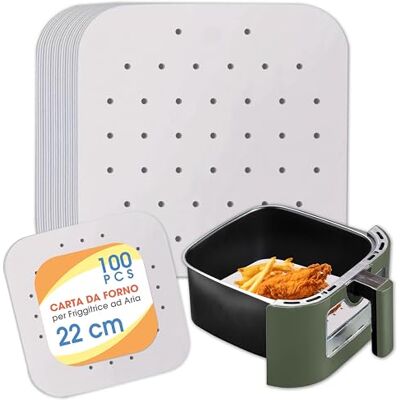 Caffetti 100 arkuszy białego papieru do pieczenia frytkownicy powietrznej, w 100% biodegradowalny, jednorazowy, nieprzywierający, bezolejowy, żywność, smażony, pieczony 22 x 22 cm Caffetti 100 arkuszy białego papieru do pieczenia frytkownicy powietrznej, w 100% biodegradowalny, jednorazowy, nieprzywierający, bezolejowy, żywność, smażony, pieczony 22 x 22 cm