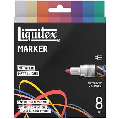 Liquitex 3699487 Markery Akrylowe Metallic Set, 8x 2mm paint markers, metaliczne kolory, wysoko kryjące, multi-surface do lettering i highlights Liquitex 3699487 Markery Akrylowe Metallic Set, 8x 2mm paint markers, metaliczne kolory, wysoko kryjące, multi-surface do lettering i highlights