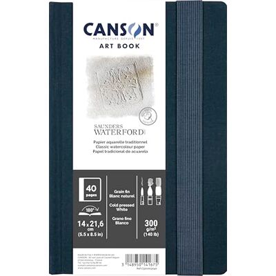 Canson Professional Book, papier akwarelowy, drobnoziarnisty, 300 g/m2, zszywany notatnik, twarda okładka, 14 x 21,6 cm, biały, 20 arkuszy Canson Professional Book, papier akwarelowy, drobnoziarnisty, 300 g/m2, zszywany notatnik, twarda okładka, 14 x 21,6 cm, biały, 20 arkuszy