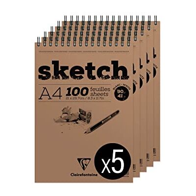 Clairefontaine 96604C Blok Spiralowany Szkic Papier 100 arkuszy papieru Bardzo lekki rysunek biały Odpinane arkusze A4 21x29,7 cm 90g Opakowanie 5 bloków Clairefontaine 96604C Blok Spiralowany Szkic Papier 100 arkuszy papieru Bardzo lekki rysunek biały Odpinane arkusze A4 21x29,7 cm 90g Opakowanie 5 bloków