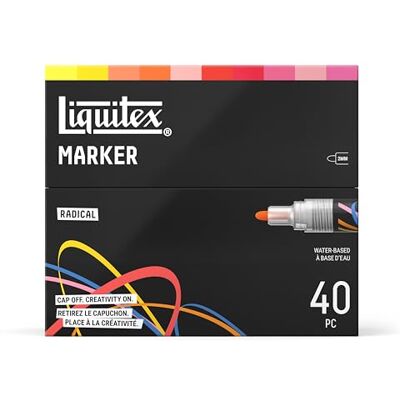Liquitex 3699490 Markery Akrylowe Radical Set, 40x 2mm acrylic paint markers, wysoko pigmentowane, multi-surface do layering, blendingu i sztuki Liquitex 3699490 Markery Akrylowe Radical Set, 40x 2mm acrylic paint markers, wysoko pigmentowane, multi-surface do layering, blendingu i sztuki