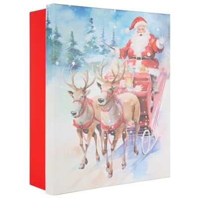 Idena 30516 Pudełko na prezenty z pokrywką, rozmiar 36 x 29 cm, pudełka na prezenty z Gwiazdorem na saniach i reniferem Idena 30516 Pudełko na prezenty z pokrywką, rozmiar 36 x 29 cm, pudełka na prezenty z Gwiazdorem na saniach i reniferem