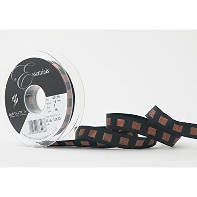 Berisfords Taśma blokowa, czarna/miedź, 15 mm Berisfords Taśma blokowa, czarna/miedź, 15 mm