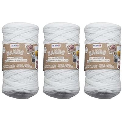 Glorex 5 1005 50 Zestaw 3 tasiemek do makramy wykonanych z 60% bawełny i 40% wiskozy, 250 g każda w kolorze białym, ok. 125 m super miękkiej przędzy tekstylnej. Glorex 5 1005 50 Zestaw 3 tasiemek do makramy wykonanych z 60% bawełny i 40% wiskozy, 250 g każda w kolorze białym, ok. 125 m super miękkiej przędzy tekstylnej.