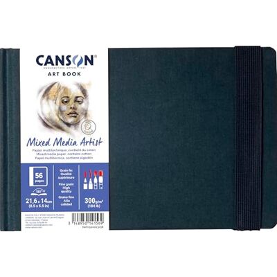 Canson Professional Book, Multitechniczny papier, drobnoziarnisty, 300gsm, zszywany notatnik, twarda okładka, 21,6 x 14 cm, biały, 28 arkuszy Canson Professional Book, Multitechniczny papier, drobnoziarnisty, 300gsm, zszywany notatnik, twarda okładka, 21,6 x 14 cm, biały, 28 arkuszy