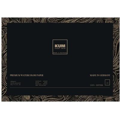 KUM papier akwarelowy klasy premium 29,7 x 21 cm, 15 arkuszy Blok do akwareli wykonany w 100% z bawełny o gramaturze 300 g/m² do malowania akwarelami i watercolor KUM papier akwarelowy klasy premium 29,7 x 21 cm, 15 arkuszy Blok do akwareli wykonany w 100% z bawełny o gramaturze 300 g/m² do malowania akwarelami i watercolor