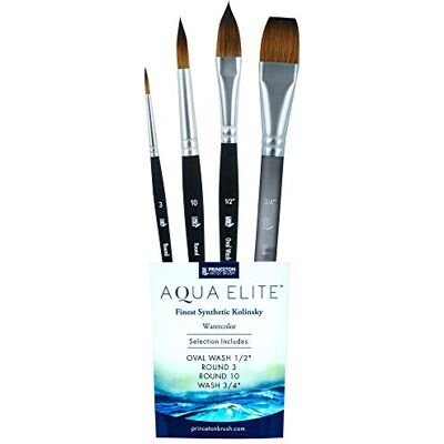 Princeton Artist Brush Co. Aqua Elite profesjonalne pędzle akwarelowe seria 4850-4 szt. syntetyczny zestaw pędzli akwarelowych Kolinsky Sable pędzle do akwareli lub gwaszu pędzle do malowania Princeton Artist Brush Co. Aqua Elite profesjonalne pędzle akwarelowe seria 4850-4 szt. syntetyczny zestaw pędzli akwarelowych Kolinsky Sable pędzle do akwareli lub gwaszu pędzle do malowania