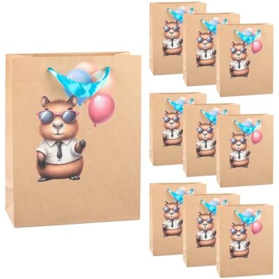 Idena 90555 Torby na prezenty Capybara z balonem, 10 sztuk, torby na prezenty o wymiarach 18 x 23 x 8 cm, torby papierowe z papieru pakowego Idena 90555 Torby na prezenty Capybara z balonem, 10 sztuk, torby na prezenty o wymiarach 18 x 23 x 8 cm, torby papierowe z papieru pakowego