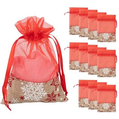 Idena 90418 – woreczki z organzy ok. 13 x 18 cm, 12 sztuk, woreczki z motywem płatków śniegu, świąteczne woreczki z czerwonym sznurkiem, woreczki na prezenty na Boże Narodzenie Idena 90418 – woreczki z organzy ok. 13 x 18 cm, 12 sztuk, woreczki z motywem płatków śniegu, świąteczne woreczki z czerwonym sznurkiem, woreczki na prezenty na Boże Narodzenie