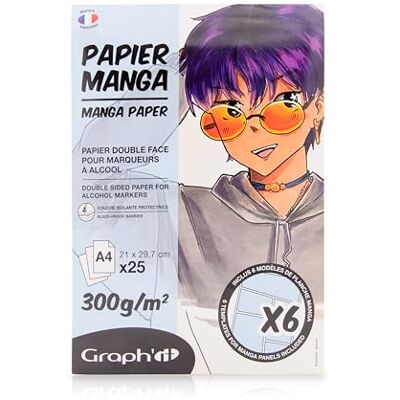 GRAPH'IT blok manga 25 arkuszy 300gr extra white specjalny marker alkoholowy, 1 strona klejona, papier odporny na alkohol, 6 modeli tablic mangi na warstwach Format A4 GRAPH'IT blok manga 25 arkuszy 300gr extra white specjalny marker alkoholowy, 1 strona klejona, papier odporny na alkohol, 6 modeli tablic mangi na warstwach Format A4