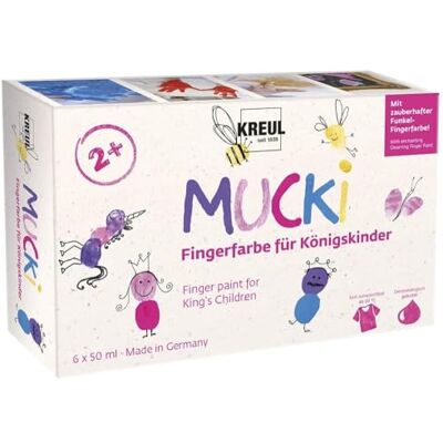 KREUL 23051 Mucki farba do malowania palcami dla dzieci królewska, 6 x 50 ml w kolorze białym, fairy dust pink, różowym, fioletowym, niebieskim, złoty skarb, bez parabenów, bez glutenu KREUL 23051 Mucki farba do malowania palcami dla dzieci królewska, 6 x 50 ml w kolorze białym, fairy dust pink, różowym, fioletowym, niebieskim, złoty skarb, bez parabenów, bez glutenu