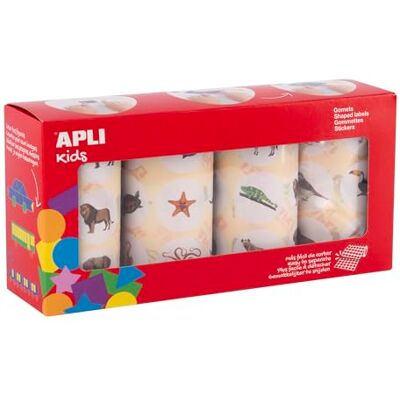 APLI Kids 20054 zestaw 4 rolek okrągłych naklejek edukacyjnych o tematyce zwierząt morskich, lądowych, egzotycznych i ptaków, realistyczne ilustracje. APLI Kids 20054 zestaw 4 rolek okrągłych naklejek edukacyjnych o tematyce zwierząt morskich, lądowych, egzotycznych i ptaków, realistyczne ilustracje.