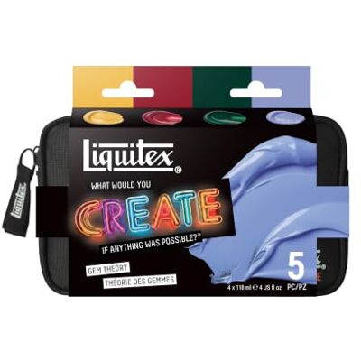 Liquitex WWYC Zestaw farb akrylowych – Gem Theory Set 3699497: 4×118 ml farb akrylowych w harmonijnych kolorach + torba – idealne do malowania i Mixed Media Liquitex WWYC Zestaw farb akrylowych – Gem Theory Set 3699497: 4×118 ml farb akrylowych w harmonijnych kolorach + torba – idealne do malowania i Mixed Media