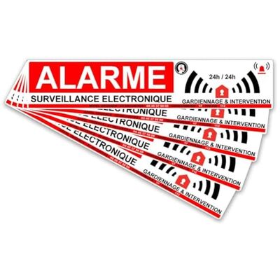 Autocollant.fr Zestaw 5 naklejek alarmowych do domu, ochrona i interwencja, 20 na 4 cm Autocollant.fr Zestaw 5 naklejek alarmowych do domu, ochrona i interwencja, 20 na 4 cm