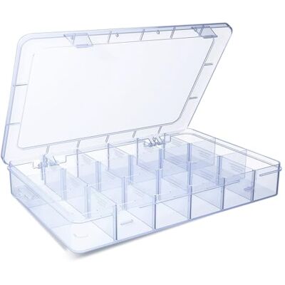 G4GADGET Przezroczyste plastikowe pudełko do przechowywania z 18 kratkami, organizer na koraliki, biżuterię, artykuły rzemieślnicze, sprzęt wędkarski, małe przedmioty, trwały pojemnik z przegródką G4GADGET Przezroczyste plastikowe pudełko do przechowywania z 18 kratkami, organizer na koraliki, biżuterię, artykuły rzemieślnicze, sprzęt wędkarski, małe przedmioty, trwały pojemnik z przegródką
