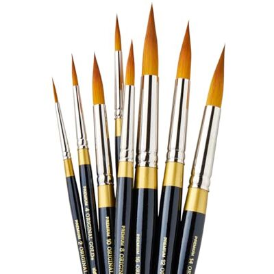 KINGART Original Gold Wood Handle Brush Set 8/Pkg- KINGART Original Gold Wood Handle Brush Set 8/Pkg-