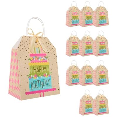 Idena 90241 Torebki na prezenty Tort urodzinowy, 12 sztuk, torebki na prezenty w rozmiarze 19 x 25 x 11,5 cm, papierowe torebki ze złotymi kropkami Idena 90241 Torebki na prezenty Tort urodzinowy, 12 sztuk, torebki na prezenty w rozmiarze 19 x 25 x 11,5 cm, papierowe torebki ze złotymi kropkami